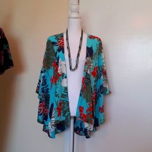 🌺💙Dressbarn Aqua/Navy/White/Olive/Red Floral Polyester Shrug & Necklace O/S